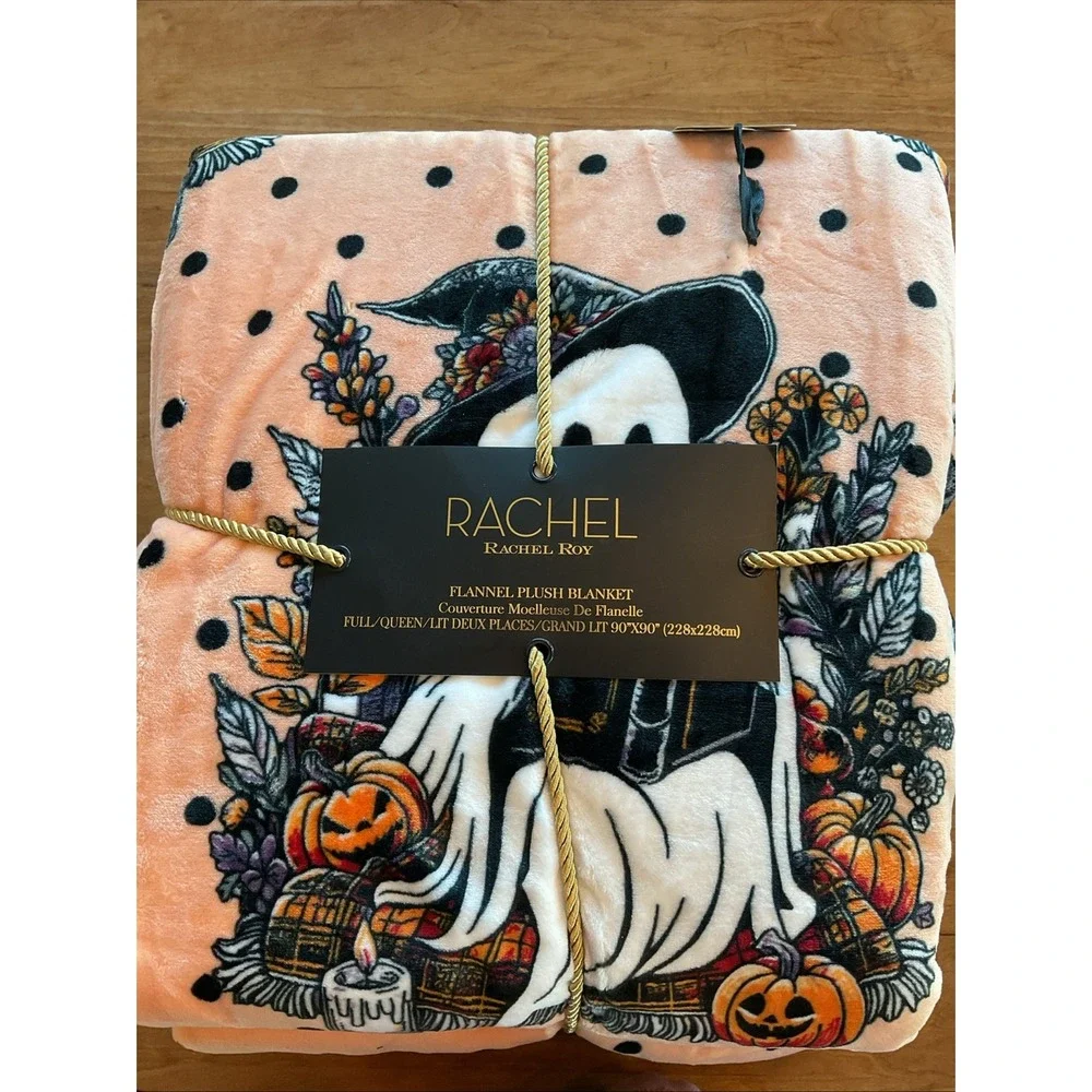 NWT Halloween Witch Ghost Reading Book Rachel Roy Full Queen Plush Blanket